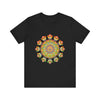 Vibrant mandala tee featuring intricate and colorful design, perfect for adding a pop of bold and lively style to your wardrobe