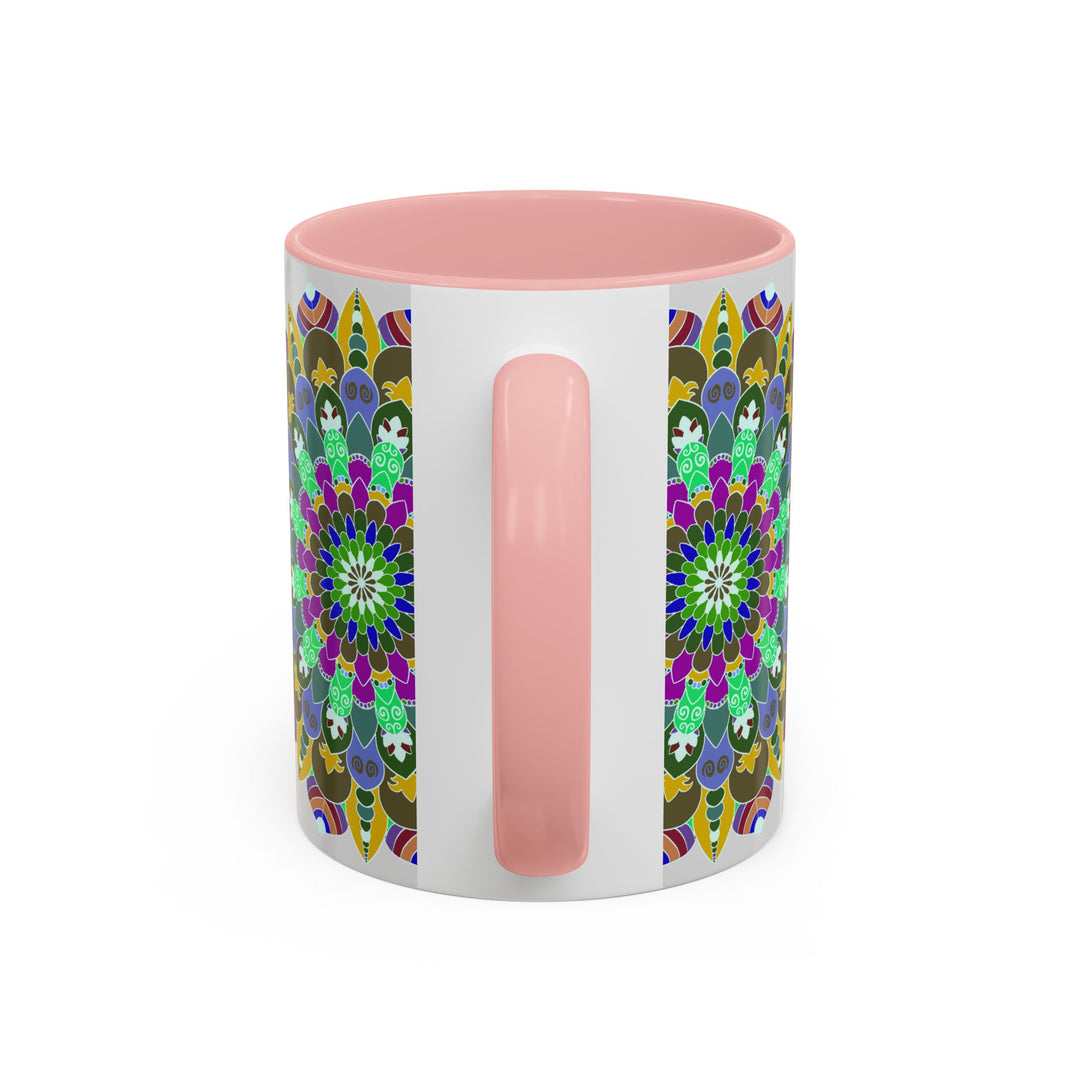 A vibrant and peaceful mandala art mug featuring colorful and serene design