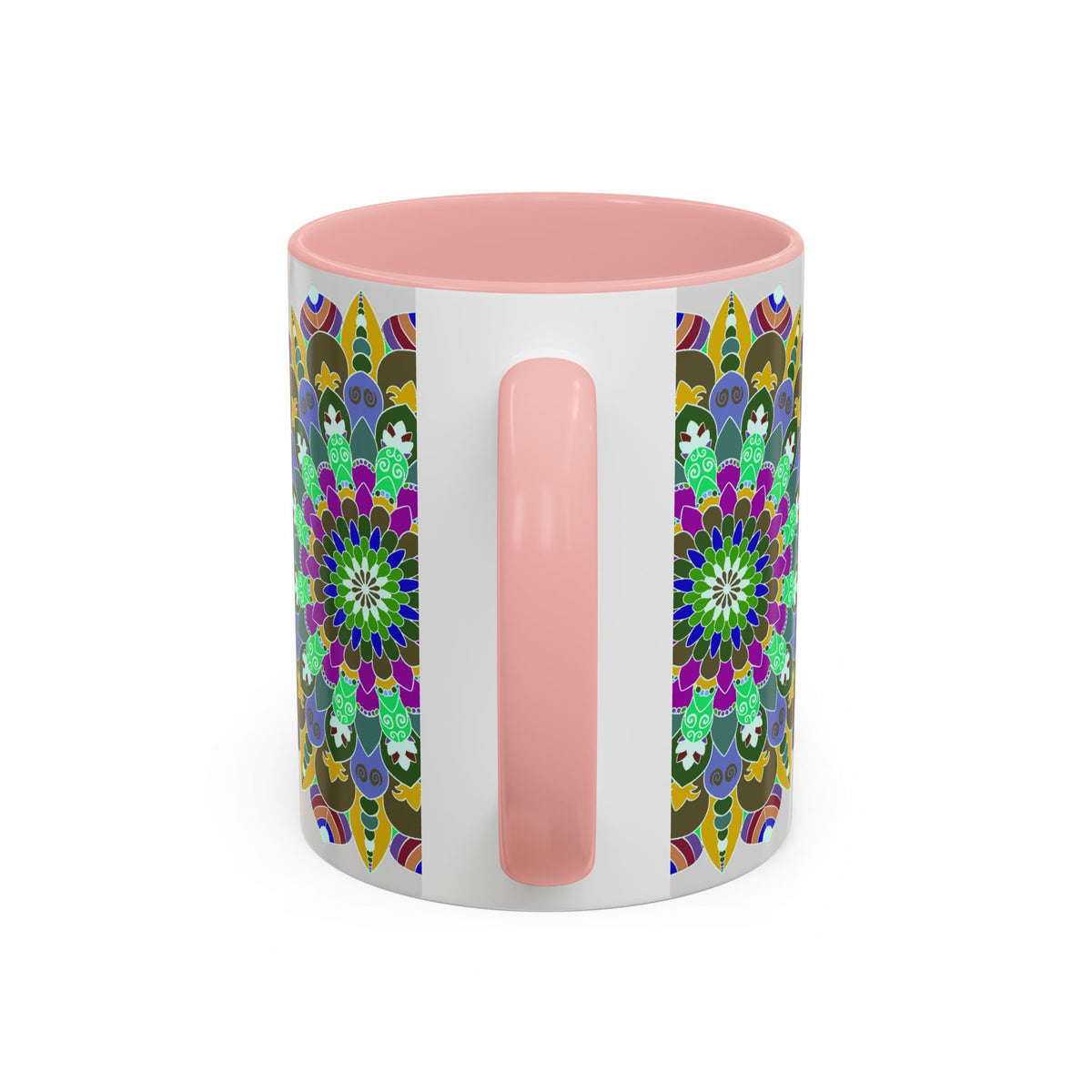 A vibrant and peaceful mandala art mug featuring colorful and serene design