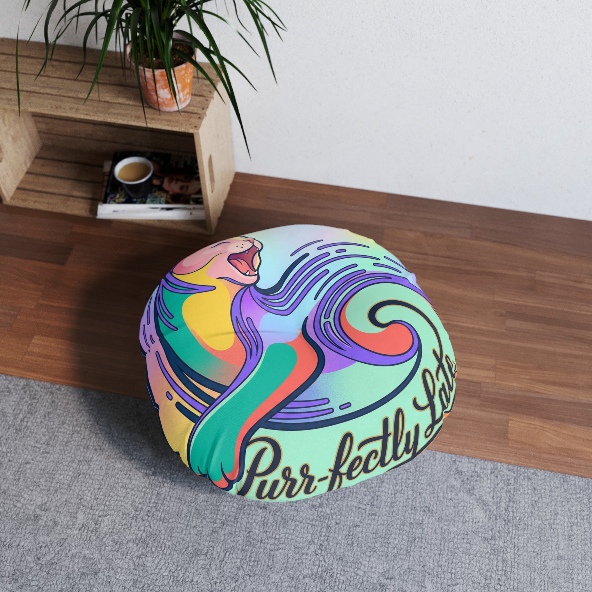 Purr-fectly Late Cat Floor Pillow Cushion