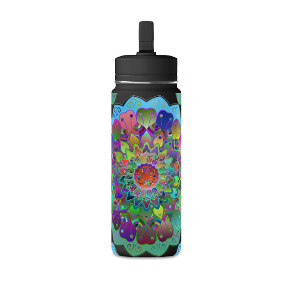 Mandala Floral 20oz Water Bottle — Colorful Boho Hydration Bottle