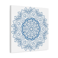 Handmade Mandala Art with Steel Blue Mandala Design on Matte Canvas, Stretched to 125 inches - Perfect for Wall Decor