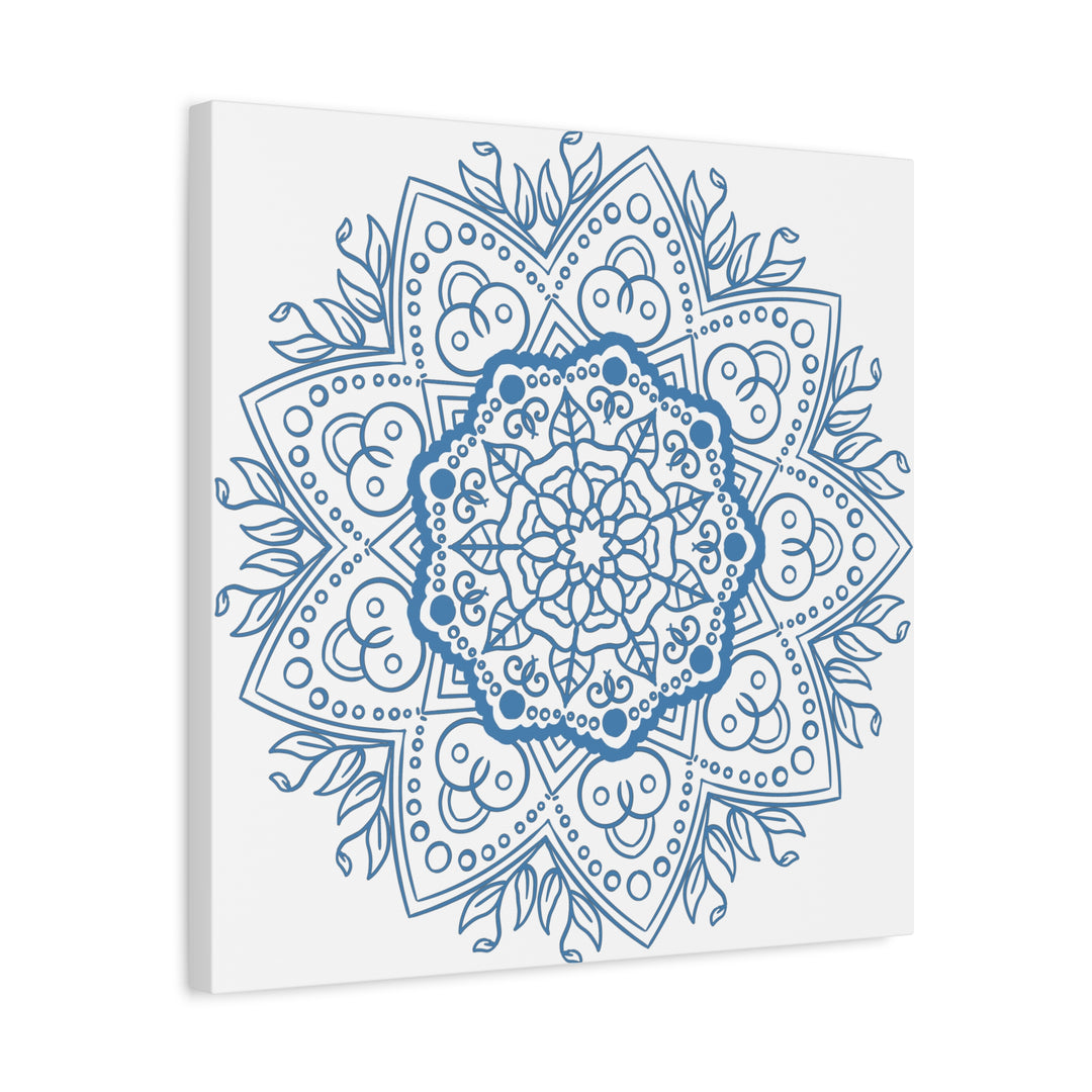 Handmade Mandala Art with Steel Blue Mandala Design on Matte Canvas, Stretched to 125 inches - Perfect for Wall Decor