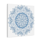 Handmade Mandala Art with Steel Blue Mandala Design on Matte Canvas, Stretched to 125 inches - Perfect for Wall Decor