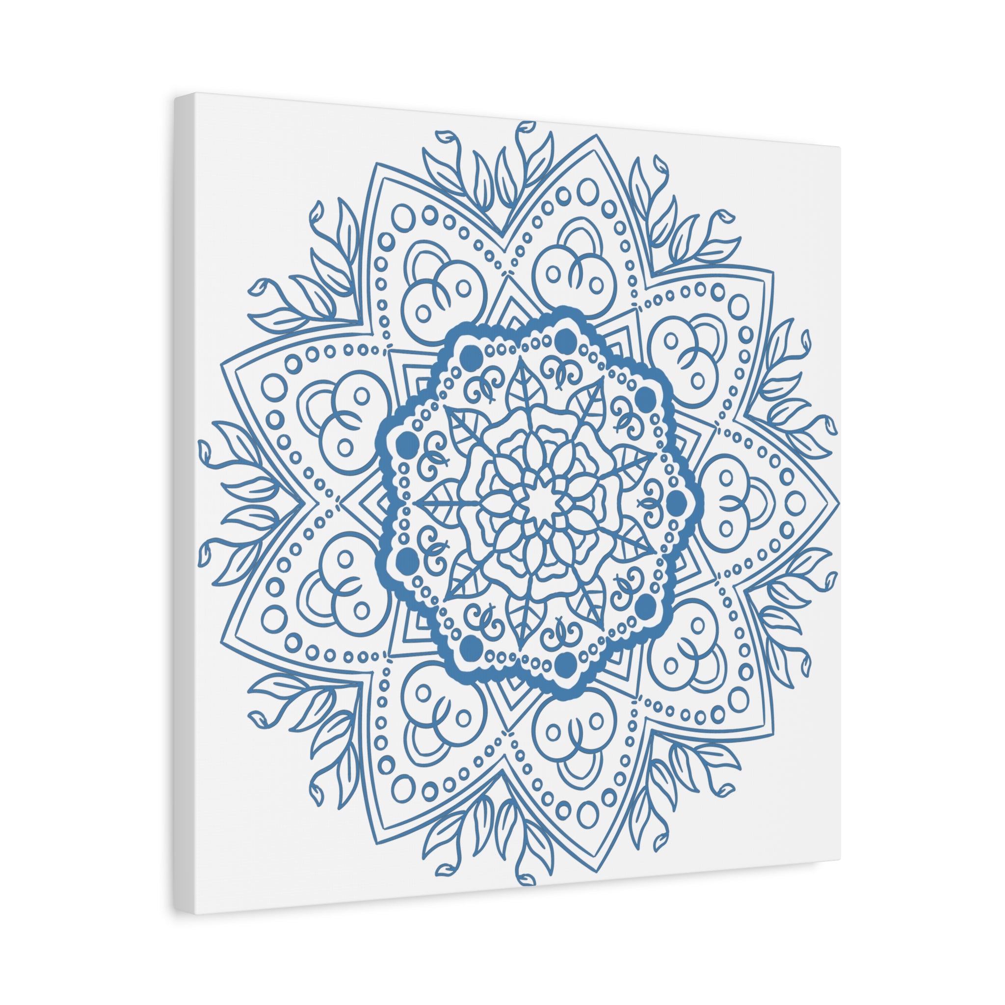 Handmade Mandala Art with Steel Blue Mandala Design on Matte Canvas, Stretched to 125 inches - Perfect for Wall Decor