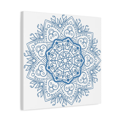 Handmade Mandala Art with Steel Blue Mandala Design on Matte Canvas, Stretched to 125 inches - Perfect for Wall Decor