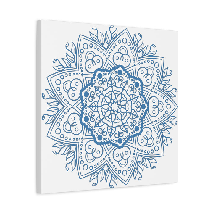 Handmade Mandala Art with Steel Blue Mandala Design on Matte Canvas, Stretched to 125 inches - Perfect for Wall Decor