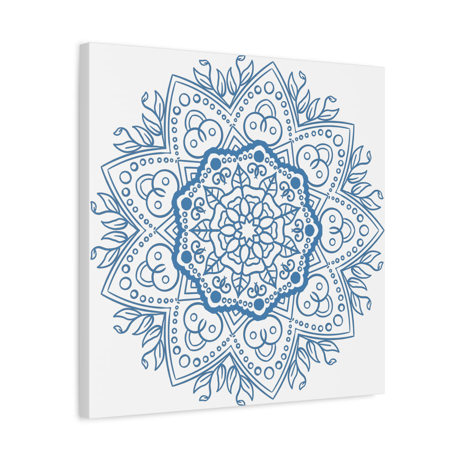 Handmade Mandala Art with Steel Blue Mandala Design on Matte Canvas, Stretched to 125 inches - Perfect for Wall Decor