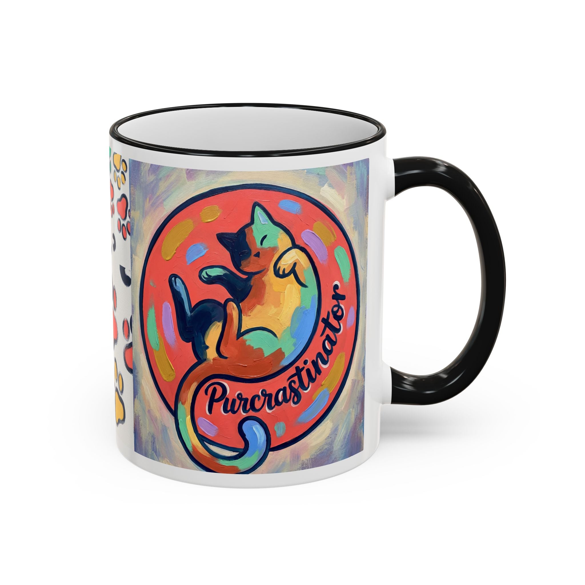 Bunte Tasse mit Pfotenabdruck und Akzentrand für Tierliebhaber (11oz/15oz)