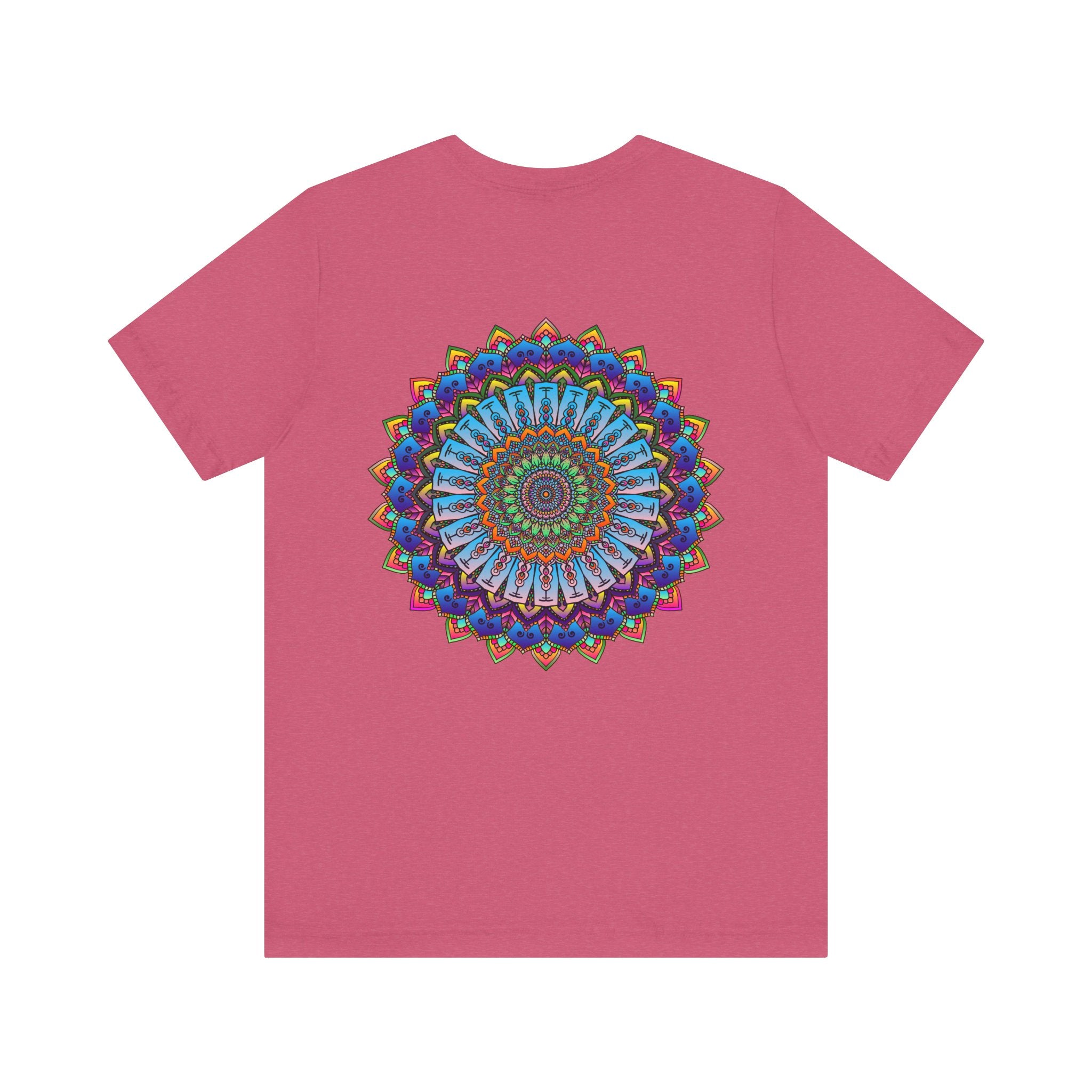 A colorful and intricate mandala design tee representing spiritual peace and harmony