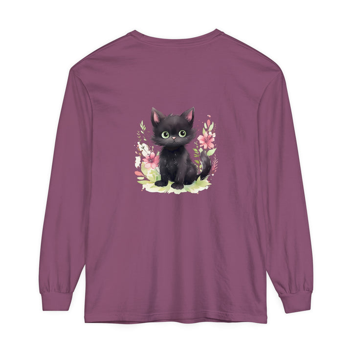 Floral watercolor t-shirt featuring a cute and playful kitten design