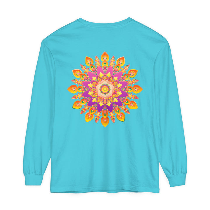 Vibrant Mandala Unisex Long Sleeve T-Shirt featuring a colorful and intricate mandala design on a comfortable, high-quality cotton long sleeve shirt