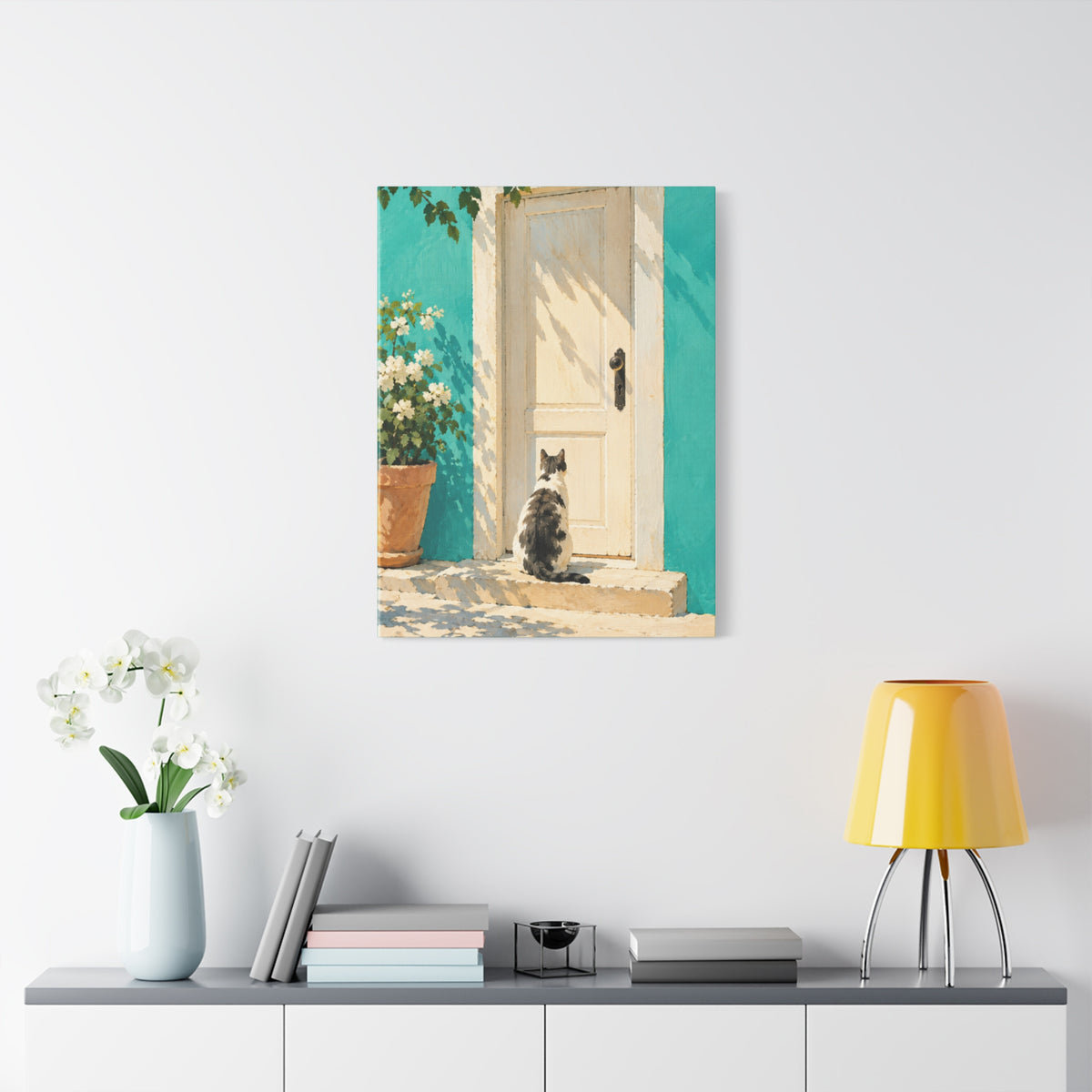 Sunlit Doorway Cat Canvas Wall Art