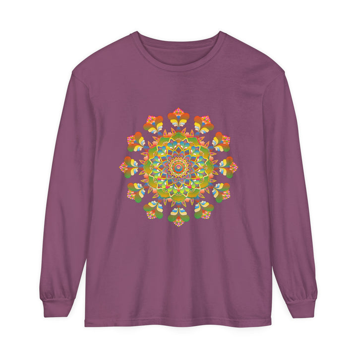 Vibrant Mandala Long Sleeve T-Shirt featuring colorful, intricate art design