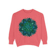 Teal and blue mandala sweatshirt with intricate design, perfect for stylish and comfortable wear during chilly days