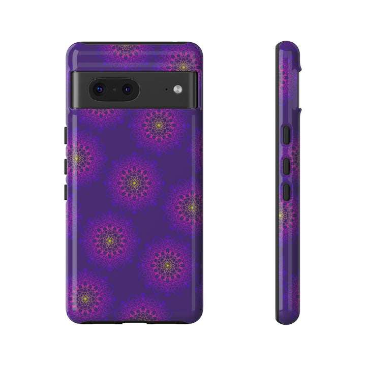 Intricate Purple Floral iPhone Case with Bold Mandala Design