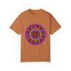 Unisex Mandala T-Shirt made from 100% Ring-Spun Cotton, hand-drawn mandala art, garment-dyed for extra comfort, perfect for both men and women