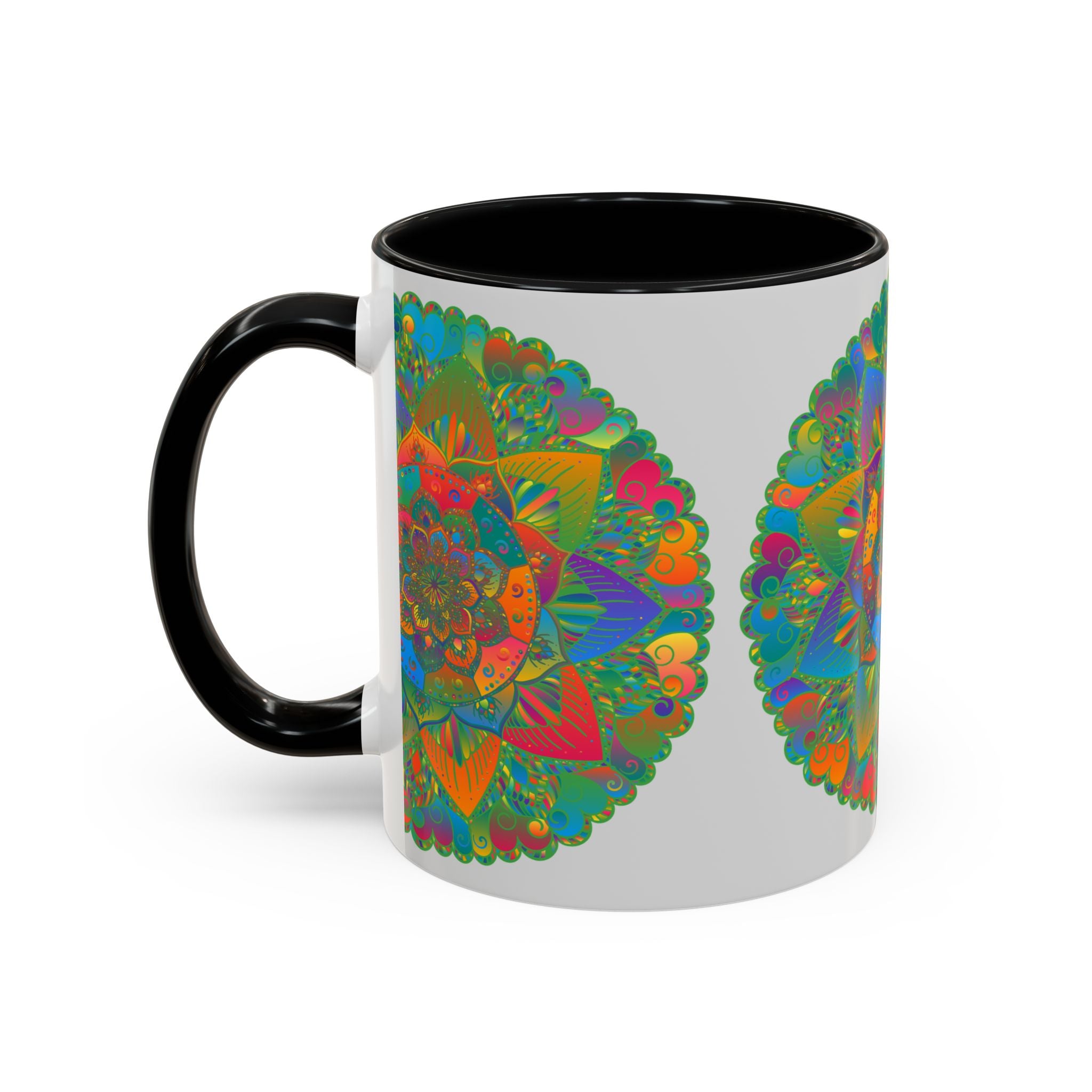 Colorful floral mandala art mug, perfect for enjoying your favorite hot beverages