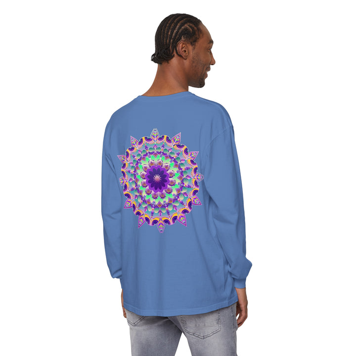 Colorful and intricate long sleeve t-shirt featuring a psychedelic mandala design