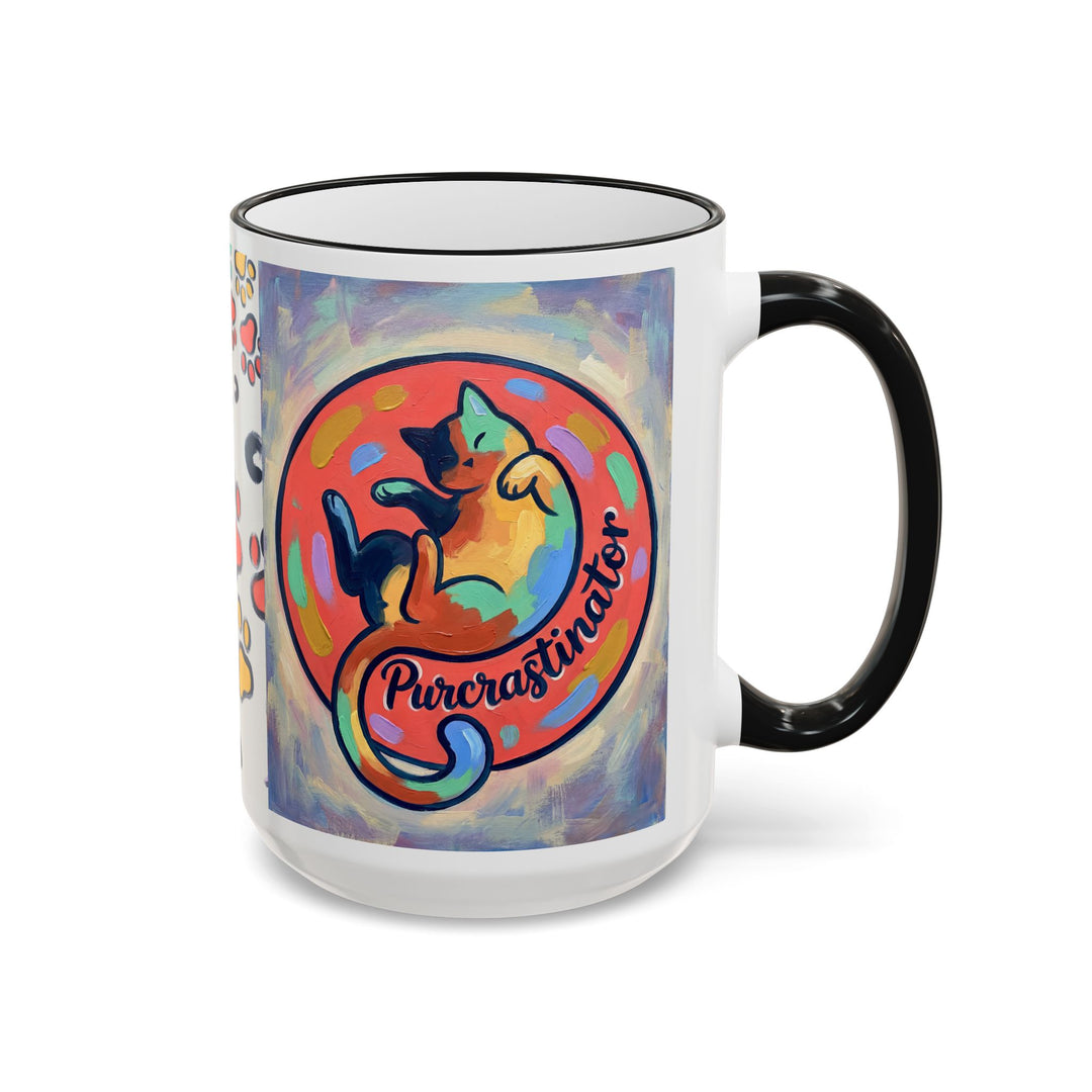 Colorful Paw Print Pet Lover Accent Rim Mug (11oz/15oz)