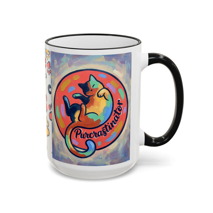 Colorful Paw Print Pet Lover Accent Rim Mug (11oz/15oz)