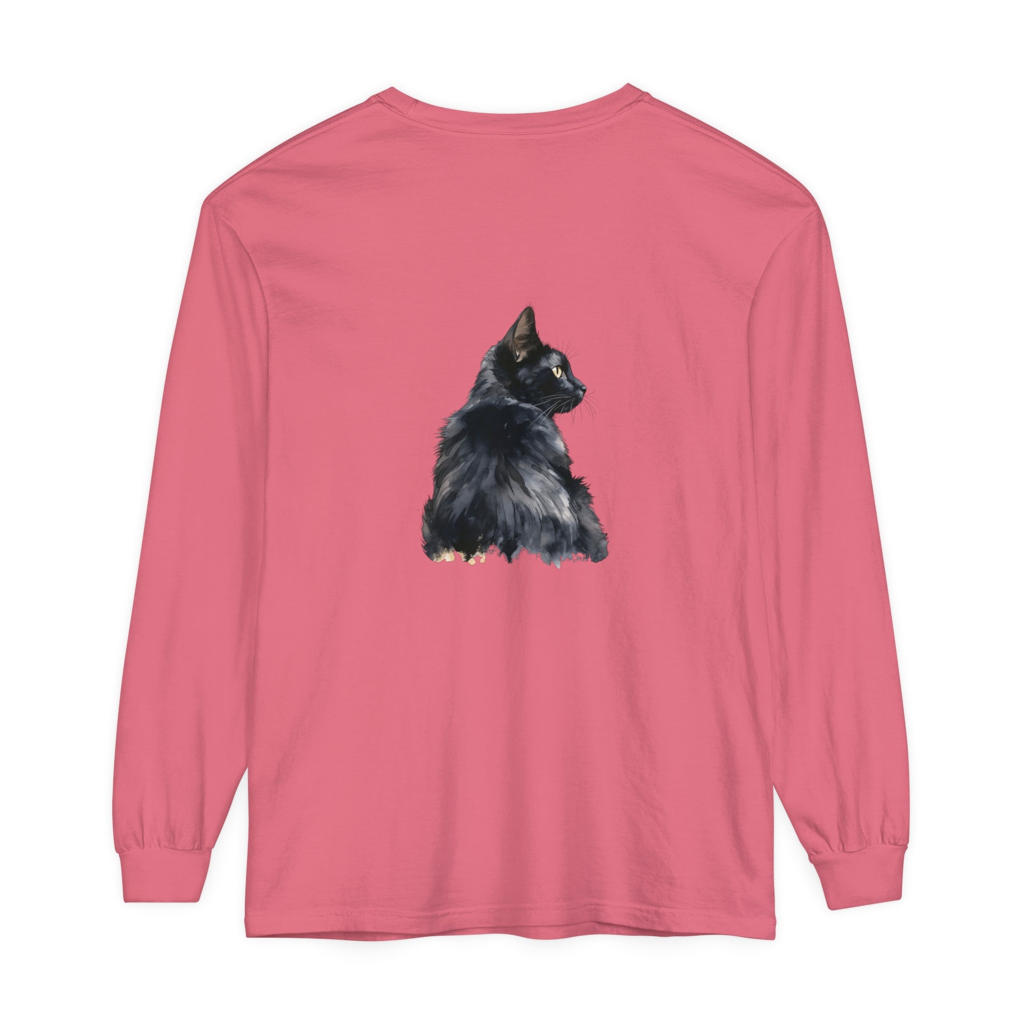 Black Cat Watercolor Long Sleeve T-Shirt with beautiful watercolor cat design