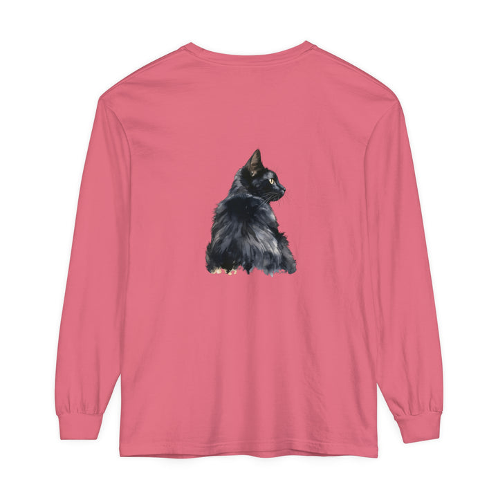 Black Cat Watercolor Long Sleeve T-Shirt with beautiful watercolor cat design