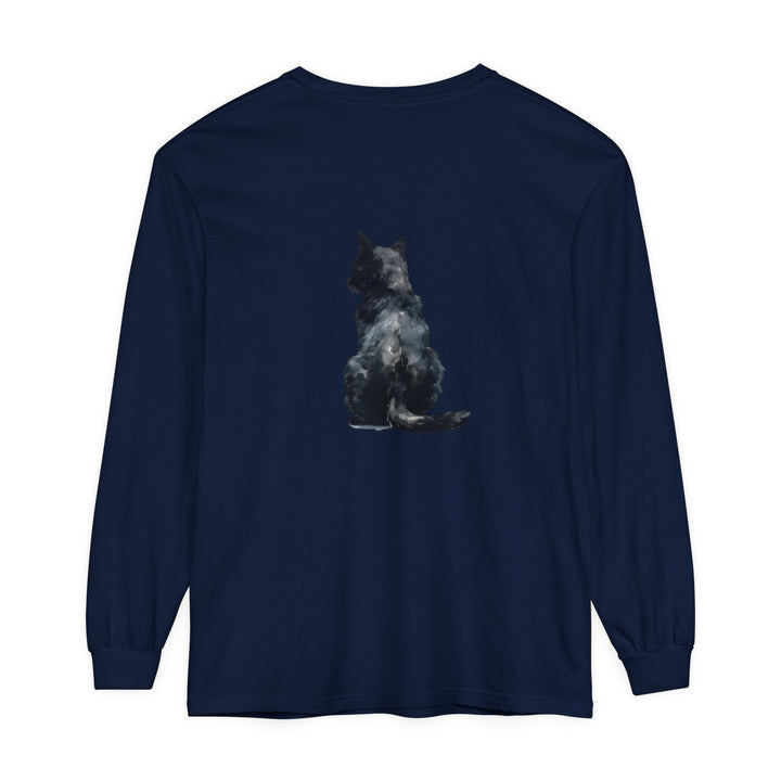 Black Cat Watercolor Long Sleeve T-Shirt featuring a cute and artistic cat design