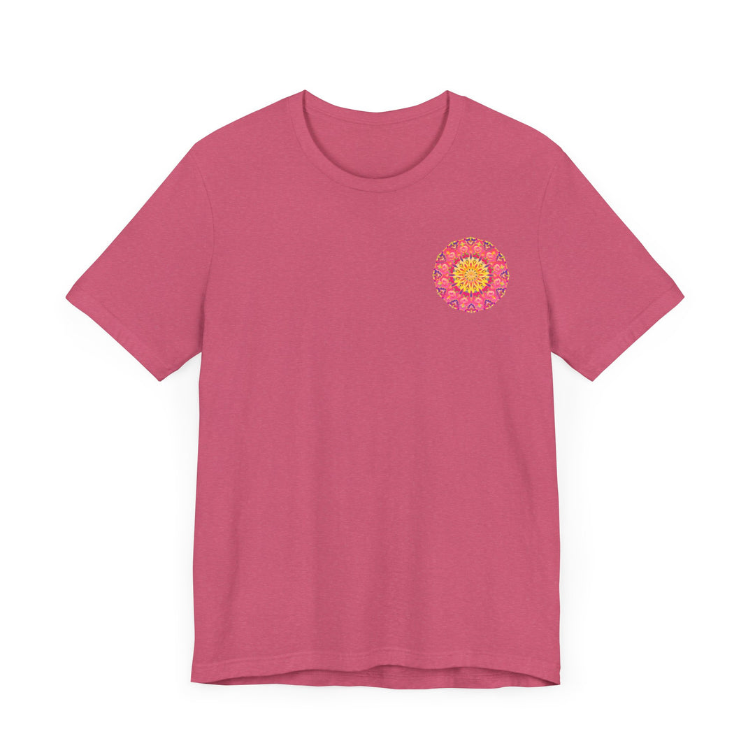 Beautiful pink and yellow mandala t-shirt featuring peace and harmony design