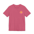 Beautiful pink and yellow mandala t-shirt featuring peace and harmony design