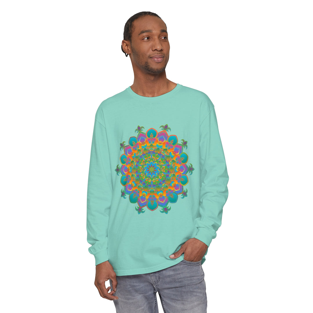 Colorful and intricate mandala design long sleeve unisex t-shirt for vibrant fashion statement