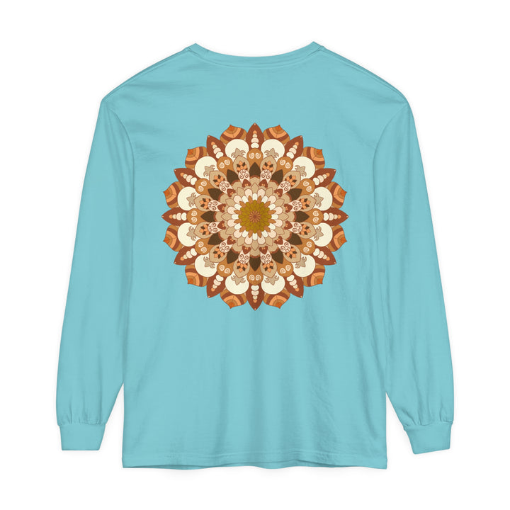 Intricate Mandala design in vibrant colors on a comfortable unisex long sleeve T-shirt