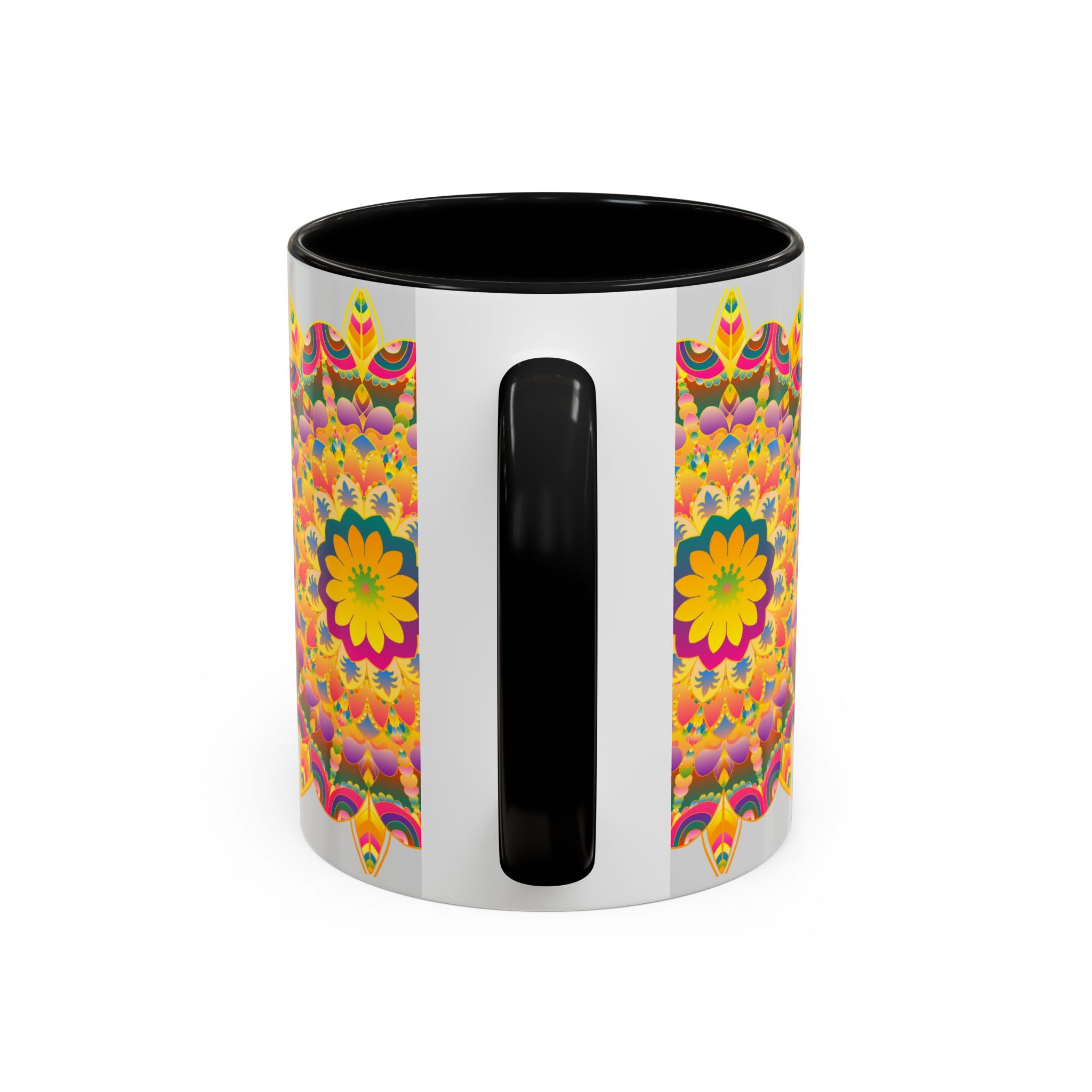 Vibrant floral design mandala art mug, featuring intricate and colorful patterns