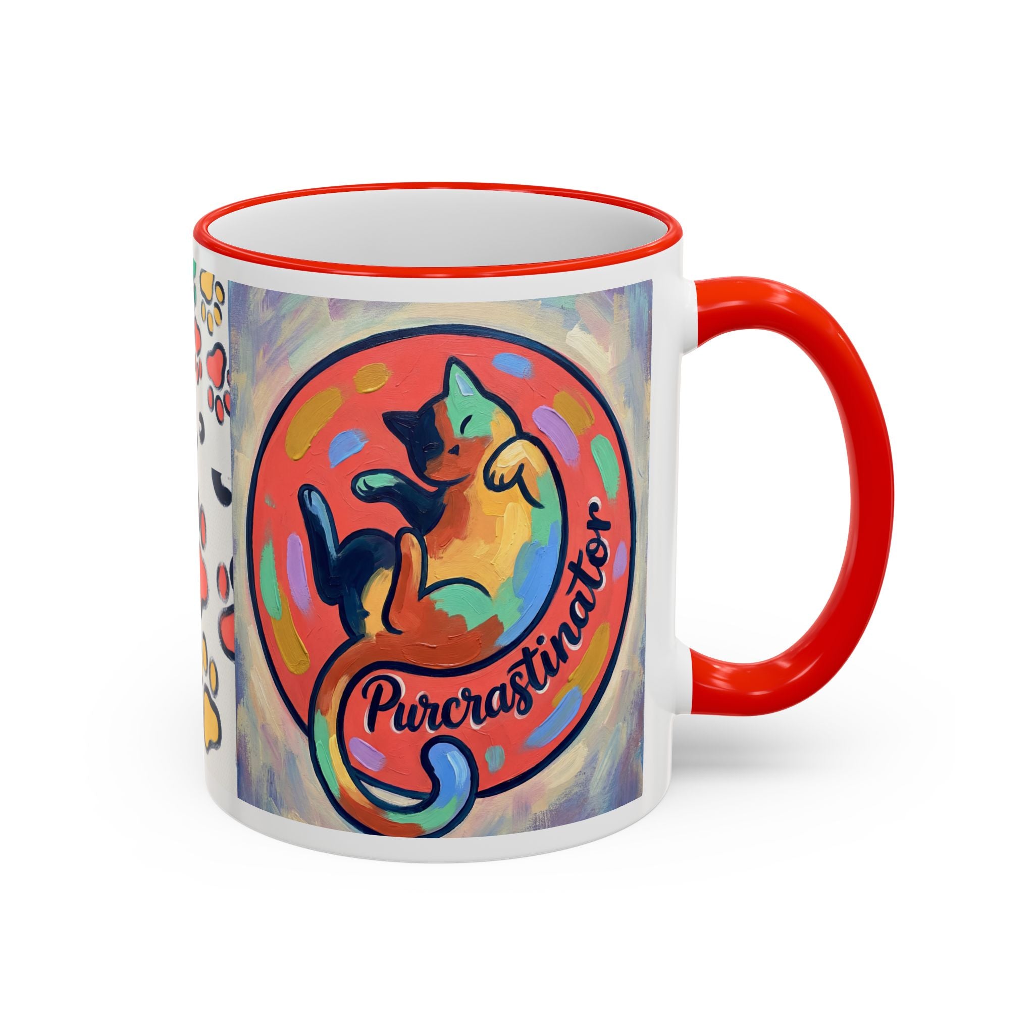 Tazza con bordo decorativo per amanti degli animali domestici con stampa di zampa colorata (11 oz/15 oz)