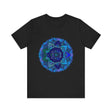 Dark blue and green mandala t-shirt featuring spiritual art design