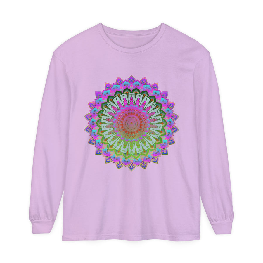 Unique unisex long sleeve t-shirt showcasing a beautiful and intricate mandala