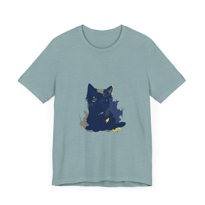 Midnight Blue Cat Mystery T-Shirt - a comfortable and stylish shirt featuring a mysterious feline design on a rich blue background