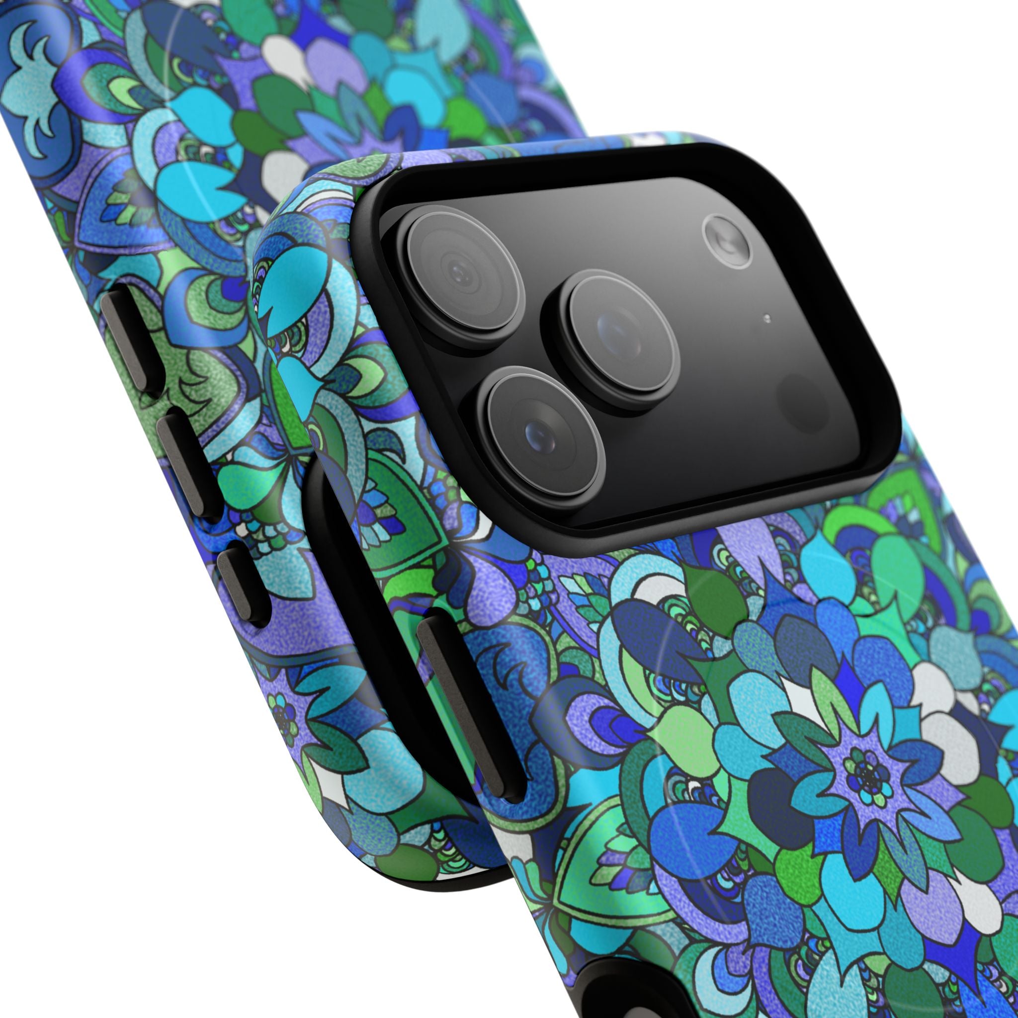 Floral Mandala Tough Magnetic Phone Case — Blue Green Pattern