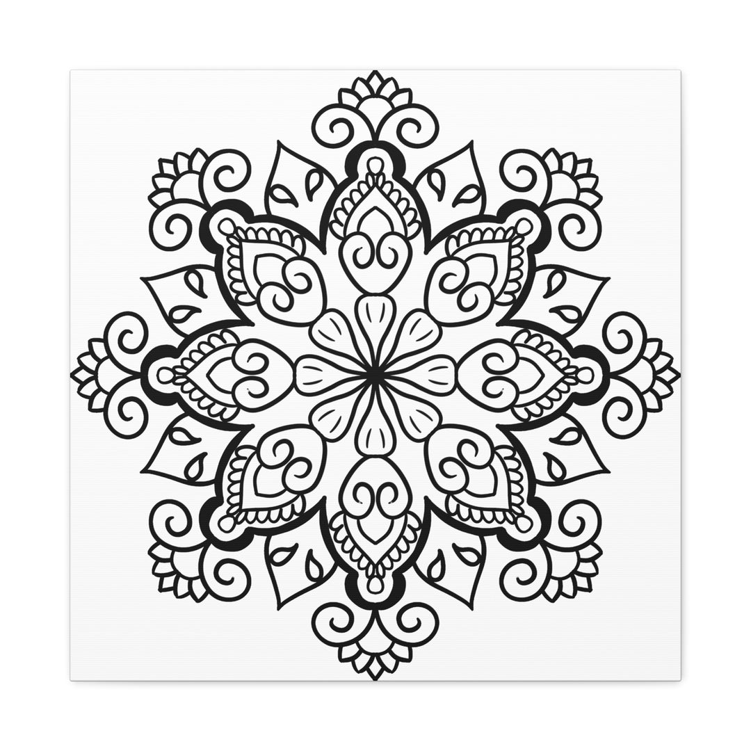 Handmade Mandala Art - Black & White Wall Art - Matte Canvas, Stretched, 125 - Intricately crafted monochromatic mandala design on high-quality canvas