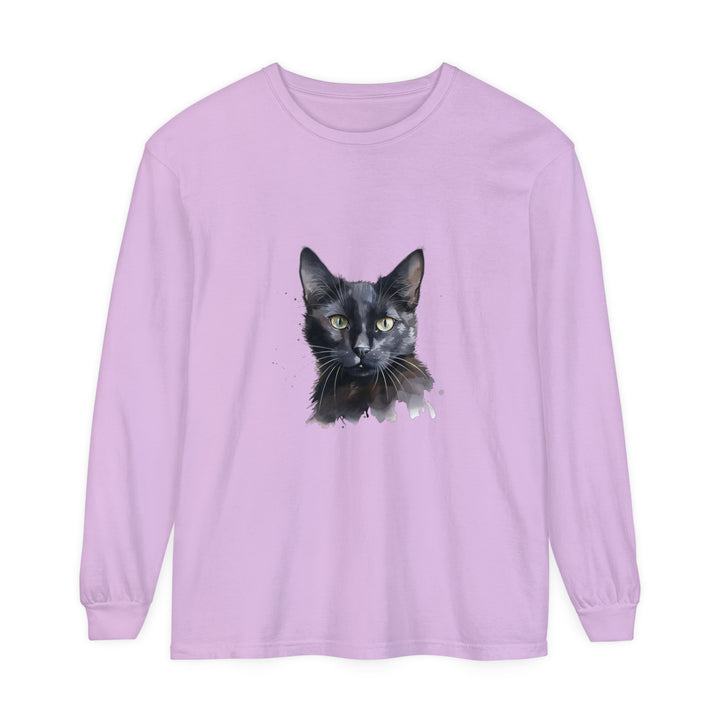 Black Cat Watercolor - Mystical Long Sleeve T-Shirt featuring a stunning watercolor design of a mystical black cat