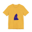 A vibrant and eye-catching black cat mystery themed t-shirt with colorful design