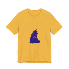 A vibrant and eye-catching black cat mystery themed t-shirt with colorful design