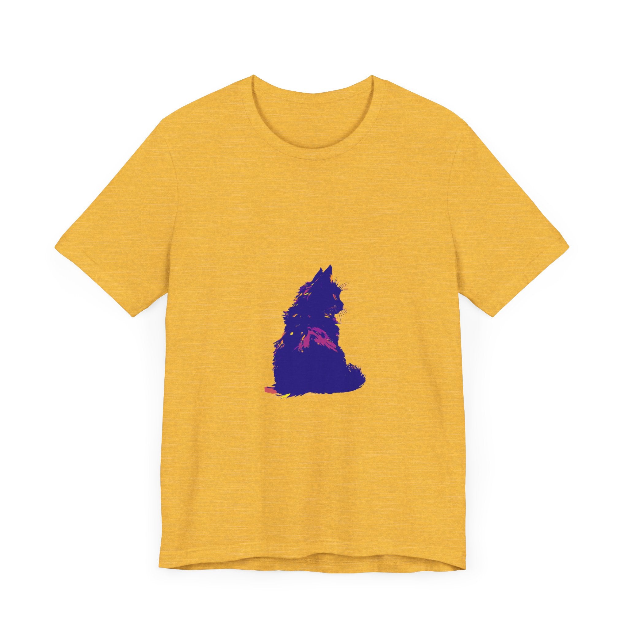 A vibrant and eye-catching black cat mystery themed t-shirt with colorful design