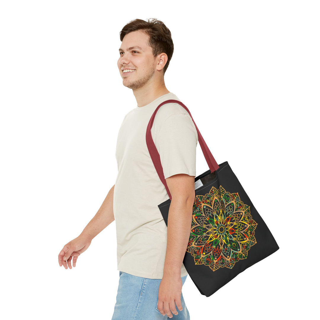 Hand-drawn mandala art tote bag in eye-catching and vibrant colors