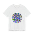 A beautiful and detailed mandala design T-shirt in vibrant colors