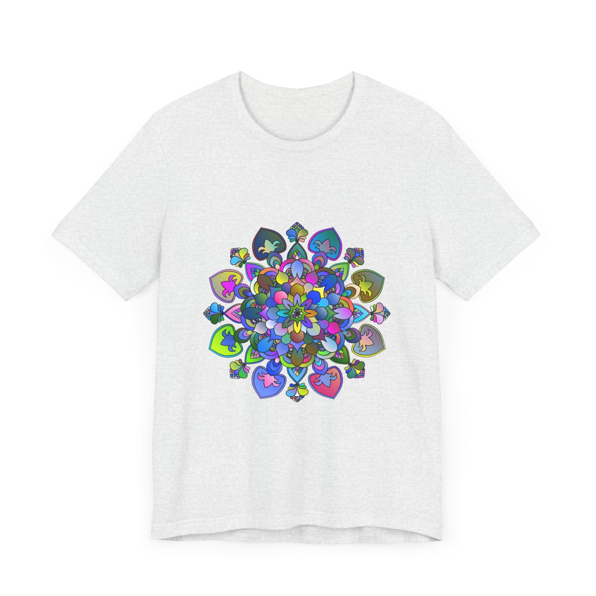 A beautiful and detailed mandala design T-shirt in vibrant colors