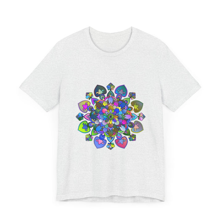 A beautiful and detailed mandala design T-shirt in vibrant colors