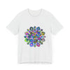 A beautiful and detailed mandala design T-shirt in vibrant colors