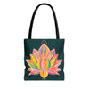 Colorful mandala lotus tote bag with intricate floral design and sturdy straps