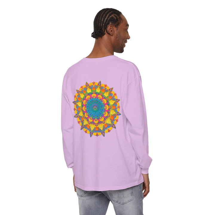 Colorful and intricate mandala design long sleeve unisex t-shirt in vibrant hues